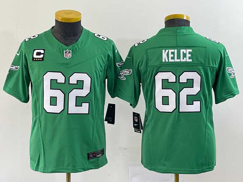 Womens Philadelphia Eagles #62 Jason Kelce Green 2023 F.U.S.E. With C Patch Stitched Football Jersey(Run Small)->women nfl jersey->Women Jersey